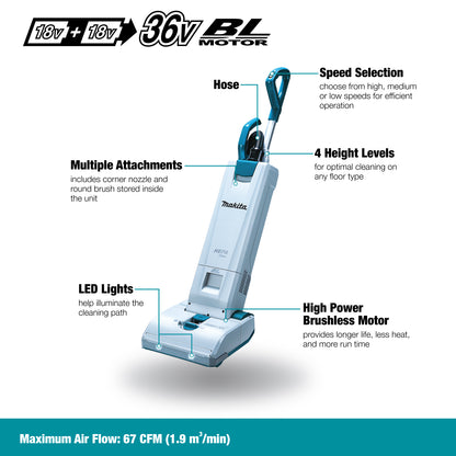 DVC560PT2. 18V X2 (36V) LXT Li‑Ion Cordless (5.0L) 12” Upright Vacuum Cleaner